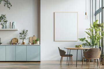 Poster Mockup in Kitchen Interior with White Wall created with Generative AI