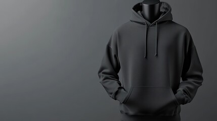 Black Hoodie Mockup on Mannequin with Gray Background