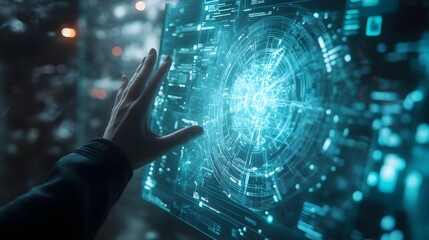 Abstract Futuristic Holographic Interface Symbolizing Digital Innovation and Technology