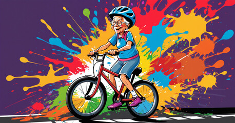 Fototapeta premium a cartoon comic illustration of an old woman, a grandmother, wit