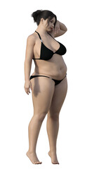 太った女性の右向きのイラスト グラビアポーズの日本人3Dモデルの全身横向き