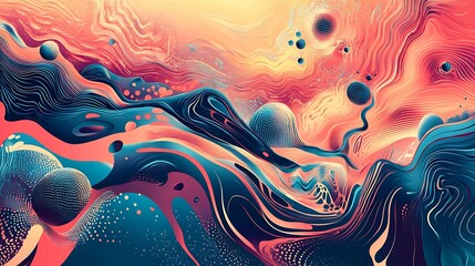 Obraz premium Abstract Wavy Pattern with Vibrant Colors and Circular Shapes