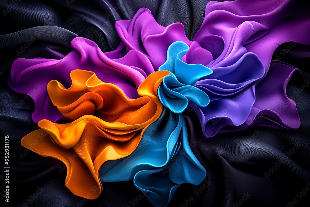 Poster neon color digital art with abstract and fluid shapes, depicted in an artwork where digital art feat