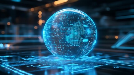 Glowing Blue Sphere on a Digital Surface