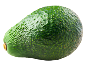 One whole green avocado isolated on transparent background. Healthy tropical ripe vegetarian fruit, fresh organic vegan diet food ingredient, raw exotic tasty and delicious vitamin snack, plant