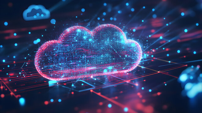 Illustration of Cloud Computing Glowing Pink Visual of Modern Tech