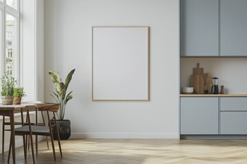 Poster Mockup in Kitchen Interior with White Wall created with Generative AI