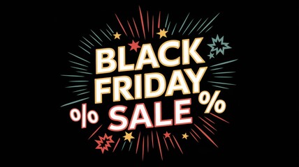 Colorful Black Friday Sale Sign with Explosive Design and Percentage Symbols