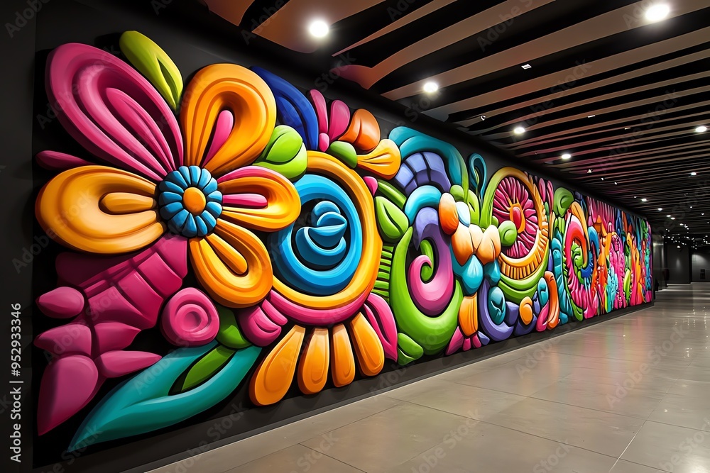 Poster neon color graffiti art with bold and expressive patterns, illustrated in a scene where a graffiti m