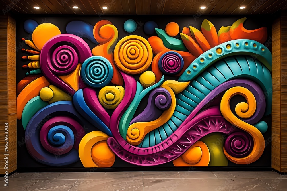 Poster neon color graffiti art with bold and expressive patterns, illustrated in a scene where a graffiti m