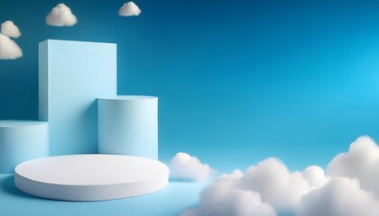 Fototapeta premium adorable infant merchandise showcase stand against blue sky for sale and presentation template