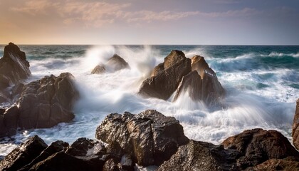 waves crashing on rocks