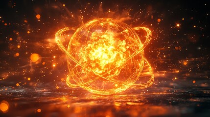 Obraz premium A glowing fire orb bursting with sparks and swirling smoke, radiating power.