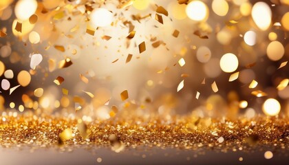 abstract beautiful golden confetti shower cascading festive celebration happy new year sparkling scene with golden holiday lights blurred