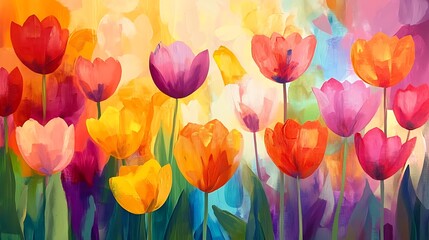 Fototapeta premium Abstract Oil Painting of Colorful Tulips