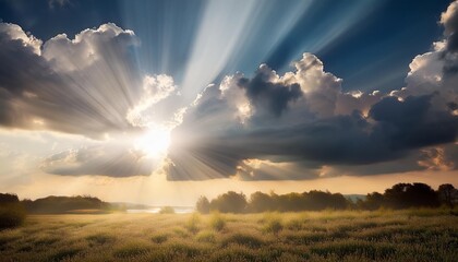 Fototapeta premium bright sunbeam through cloudy sky