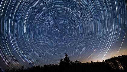 Naklejka premium star trails circling around polaris left justified