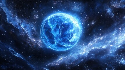 Obraz premium A Glowing Blue Planet Surrounded by Stars and Nebulae