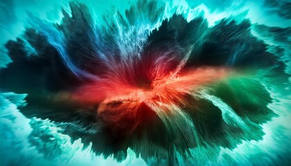 shock waves on impact a digital abstract work with an explosive design showing shock waves in turquoise red green and blue