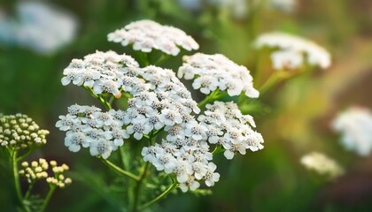 common yarrow achillea millefolium white flowers closeup selective focus