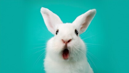 Obraz premium shocked white bunny isolated on a mint background