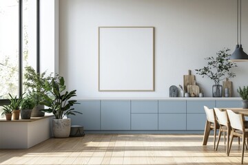 Poster Mockup in Kitchen Interior with White Wall created with Generative AI