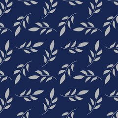 Fototapeta premium Dark blue background pattern of l, Abstract leaf seamless pattern for fabric print textile design.