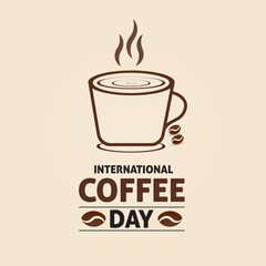 International Coffee Day. Holiday concept. Banner poster, flyer and background design template with coffee beans and mug. Vector illustration.