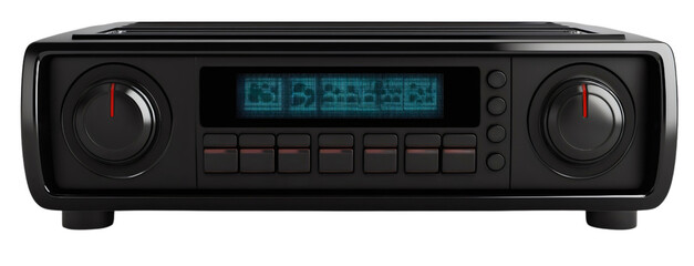 Fototapeta premium Radio and multimedia system isolated for modern car, digital display and controls on dashboard, audio equipment for music device with stereo tuner sound, and volume control