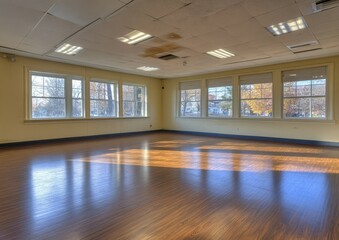 Fototapeta premium Spacious Dance Studio with Large Mirrors and Natural Light