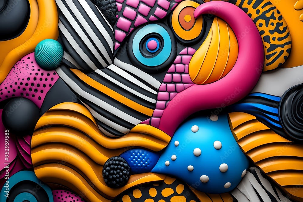 Aufkleber Neon color patterns with stripes and abstract shapes, depicted in an artwork where patterns feature neon-colored stripes and abstract shapes, creating a visually striking and energetic design