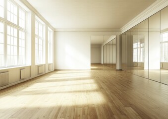 Fototapeta premium Spacious Dance Studio with Large Mirrors and Natural Light