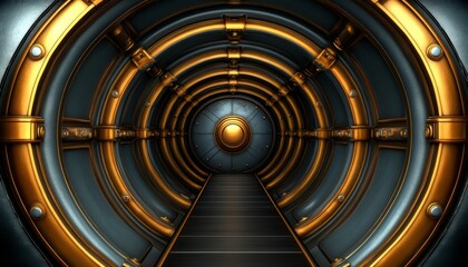 Fototapeta premium A Circular Tunnel with Gold Accents and a Metallic Doorway