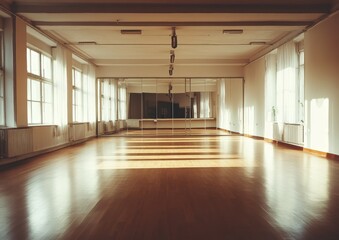 Obraz premium Spacious Dance Studio with Large Mirrors and Natural Light