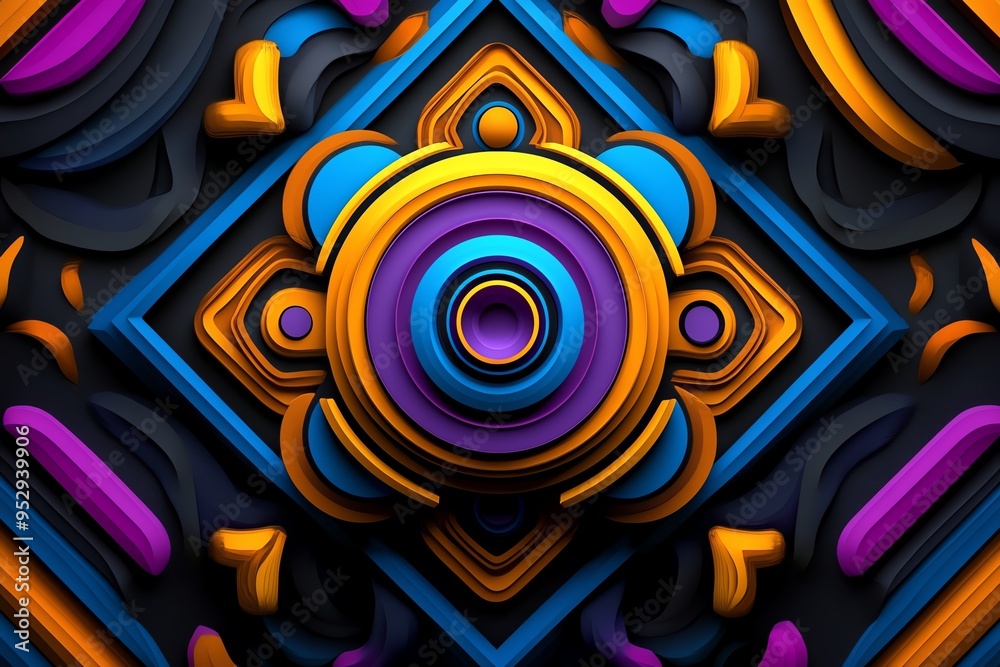 Leinwandbilder Neon color patterns with vibrant gradients and geometric shapes, depicted in an artwork where patterns feature vibrant neon gradients and geometric shapes, creating a dynamic and visually exciting