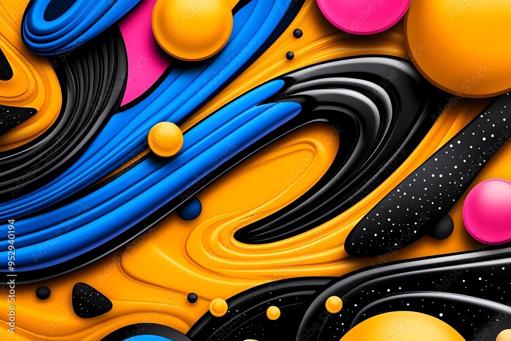 Poster neon color pop art with vibrant and expressive shapes, illustrated in a scene where pop art features