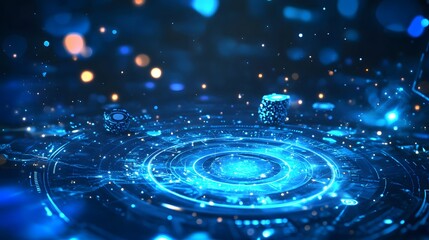 Abstract blue glow with casino elements on a vibrant blue background