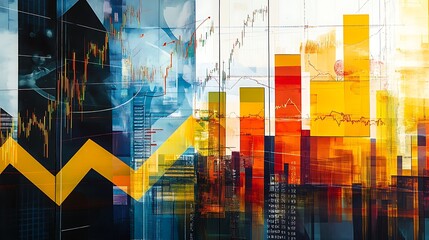 Abstract Cityscape with Financial Charts and Data