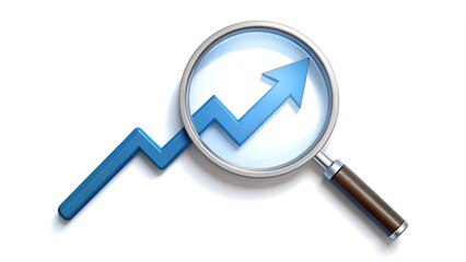 a magnifying glass highlighting a rising arrow in a search bar, symbolizing the impact of SEO on visibility and growth.