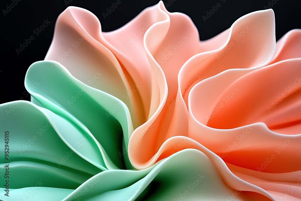 Poster Peach blossom abstract art with soft gradients and flowing lines, captured in a photo where abstract art features soft gradients in pink and green, with flowing lines representing the delicate