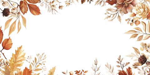 Create a junk journal frame made of autumna florals and leaves, luxurious design with gold details, text centered in the middle, isolated on white background, vector
