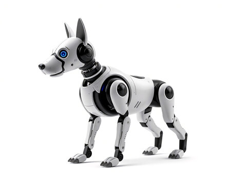 Future technology dog robot on white background. Generative AI Illustration
