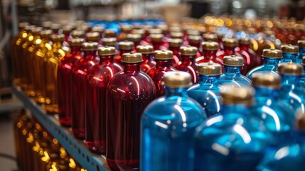 Obraz premium Lot of cylinders combined in gas ramp. Cylinders for compressed gas.