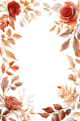 Create a junk journal frame made of autumna florals and leaves, luxurious design with gold details, text centered in the middle, isolated on white background, vector