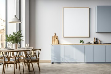 Poster Mockup in Kitchen Interior with White Wall created with Generative AI