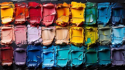 Close up of a colorful oil paint palette with a variety of colors.