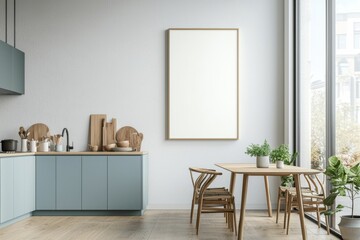 Poster Mockup in Kitchen Interior with White Wall created with Generative AI