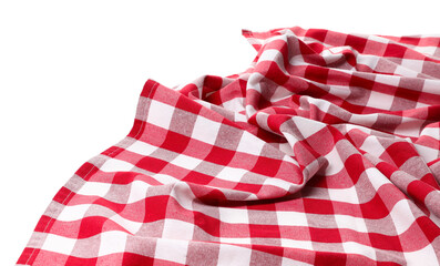 Crumpled tablecloth with checkered pattern isolated on white