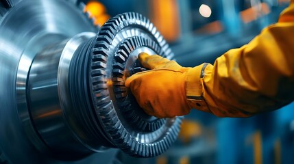 Skilled Engineer Performing Routine Maintenance on Wind Turbine Machinery in a Vibrant Rural Landscape