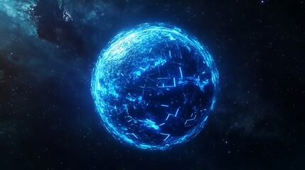 Obraz premium Glowing Blue Sphere in a Starry Sky